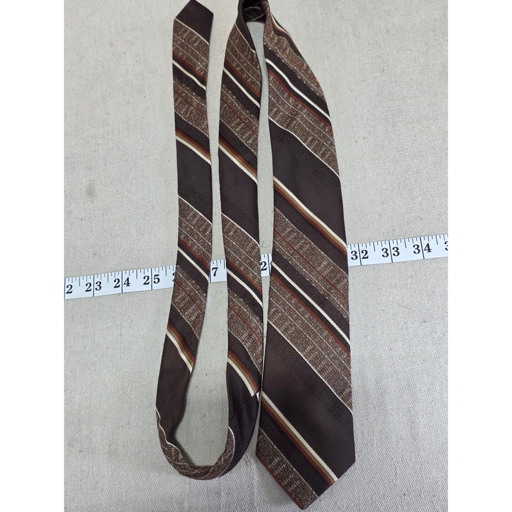 Vintage JCPenney The Mens Shop Brown Striped Necktie 70s Retro Wide Blade Tie